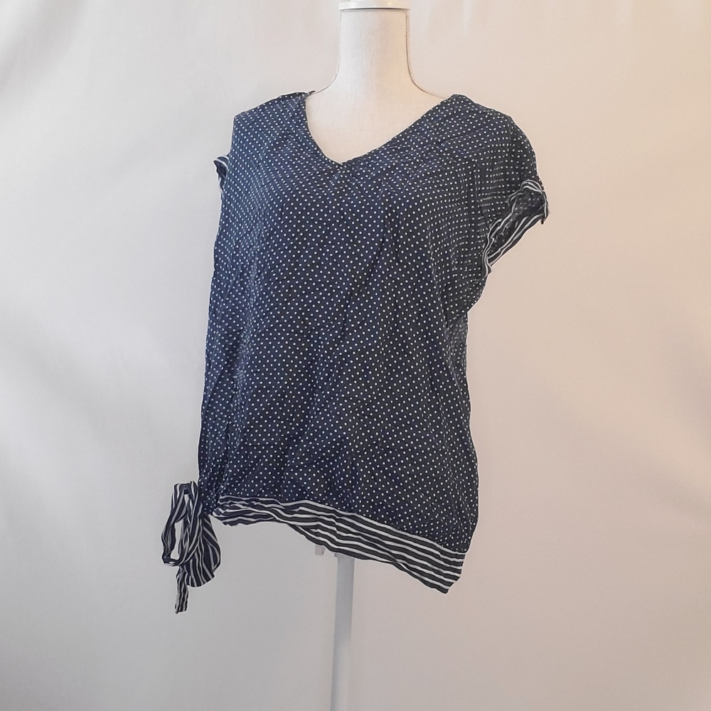 Fred David blue white polka dot blouse XL
